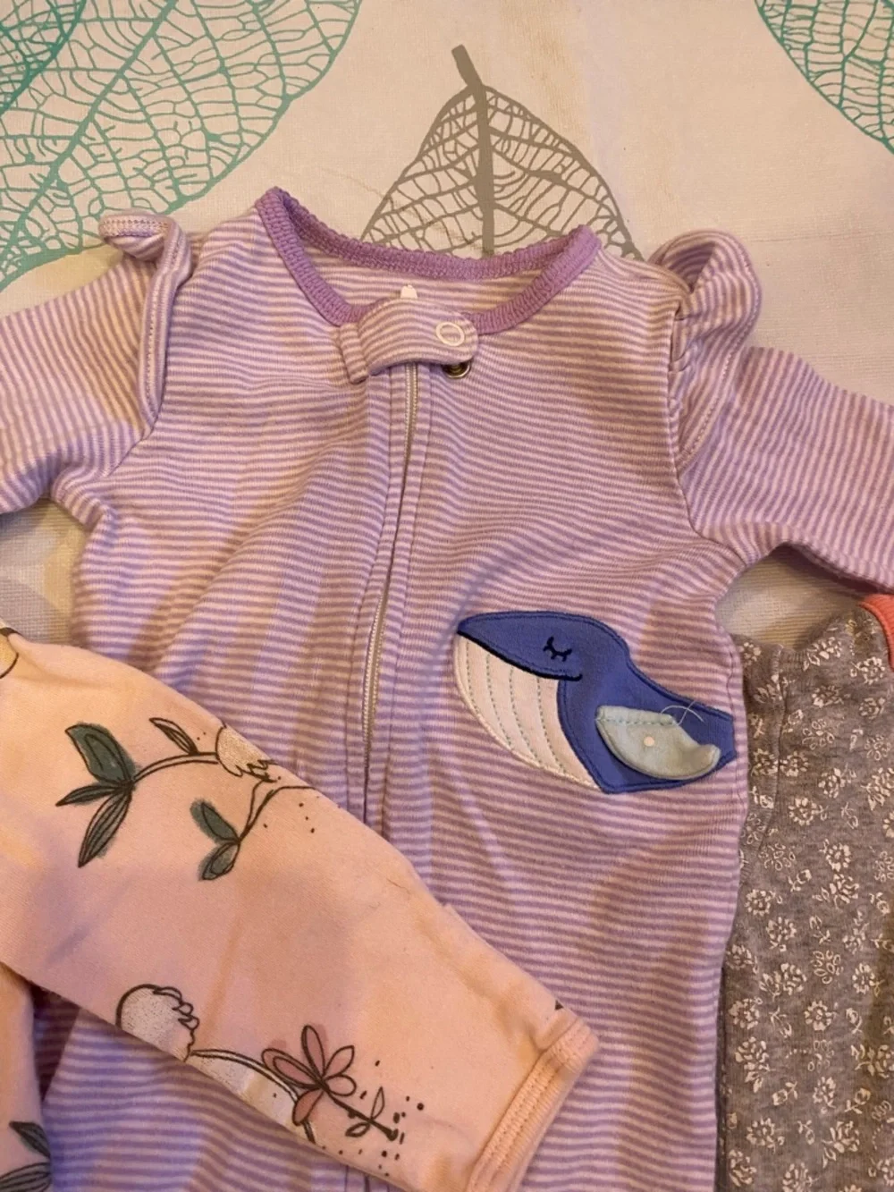 Carter's Pink, Lavender & Gray Footed One-Piece Sleepers - 3 Pack - Picture 4 of 13
